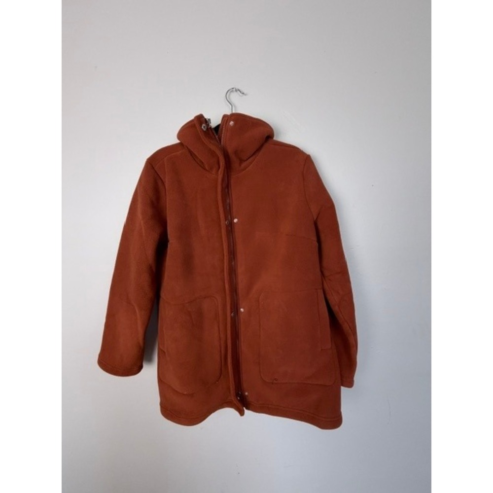 Denim & Co Rust Orange Fleece Sherpa Lined Full Zip Jacket Womens MP Petite